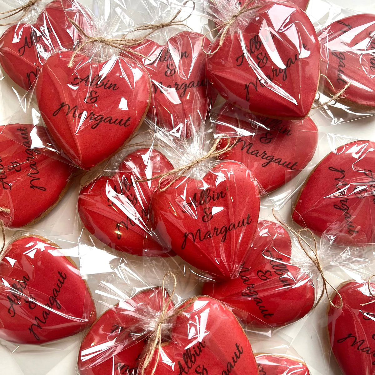 Lot de 10 sablés personnalisés Mariage Coeurs lesdelicesdecaro