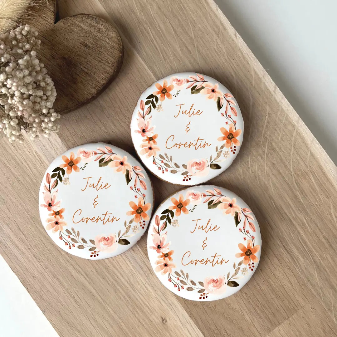 Lot de 10 sablés personnalisés Mariage Fleuri lesdelicesdecaro