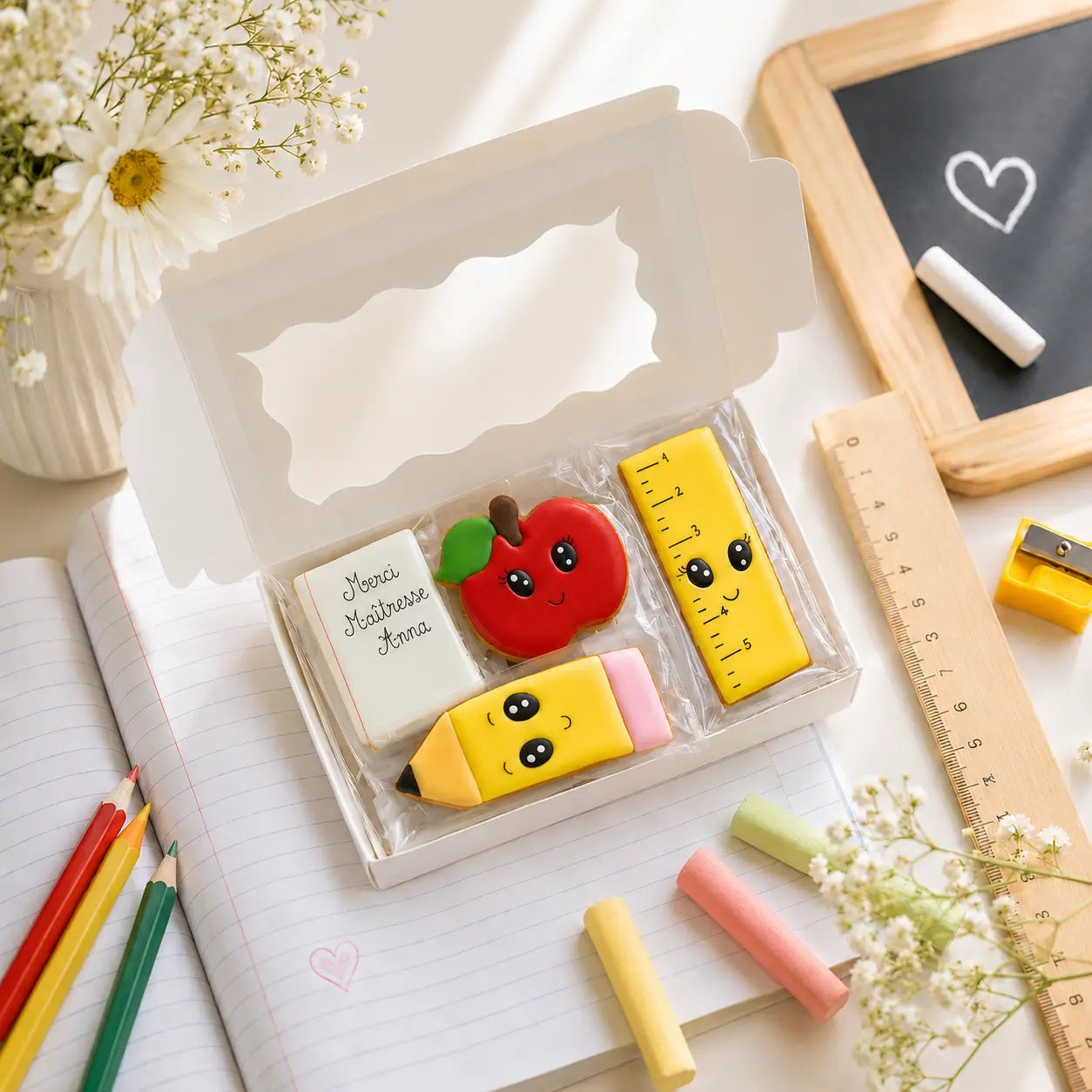 Coffret de sablés personnalisés maîtresse – Cadeau fin d’année scolaire lesdelicesdecaro