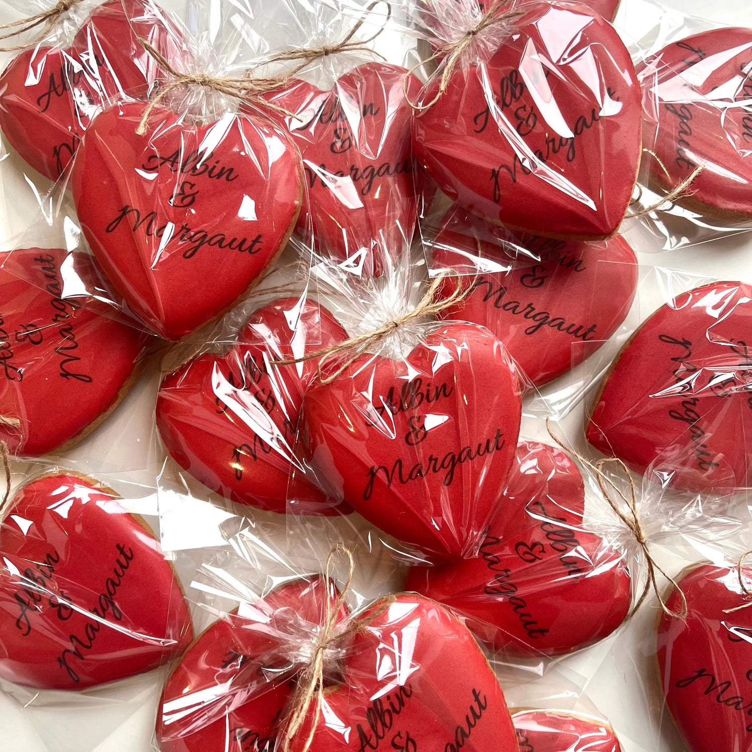 Lot de 10 sablés personnalisés Mariage Coeurs lesdelicesdecaro